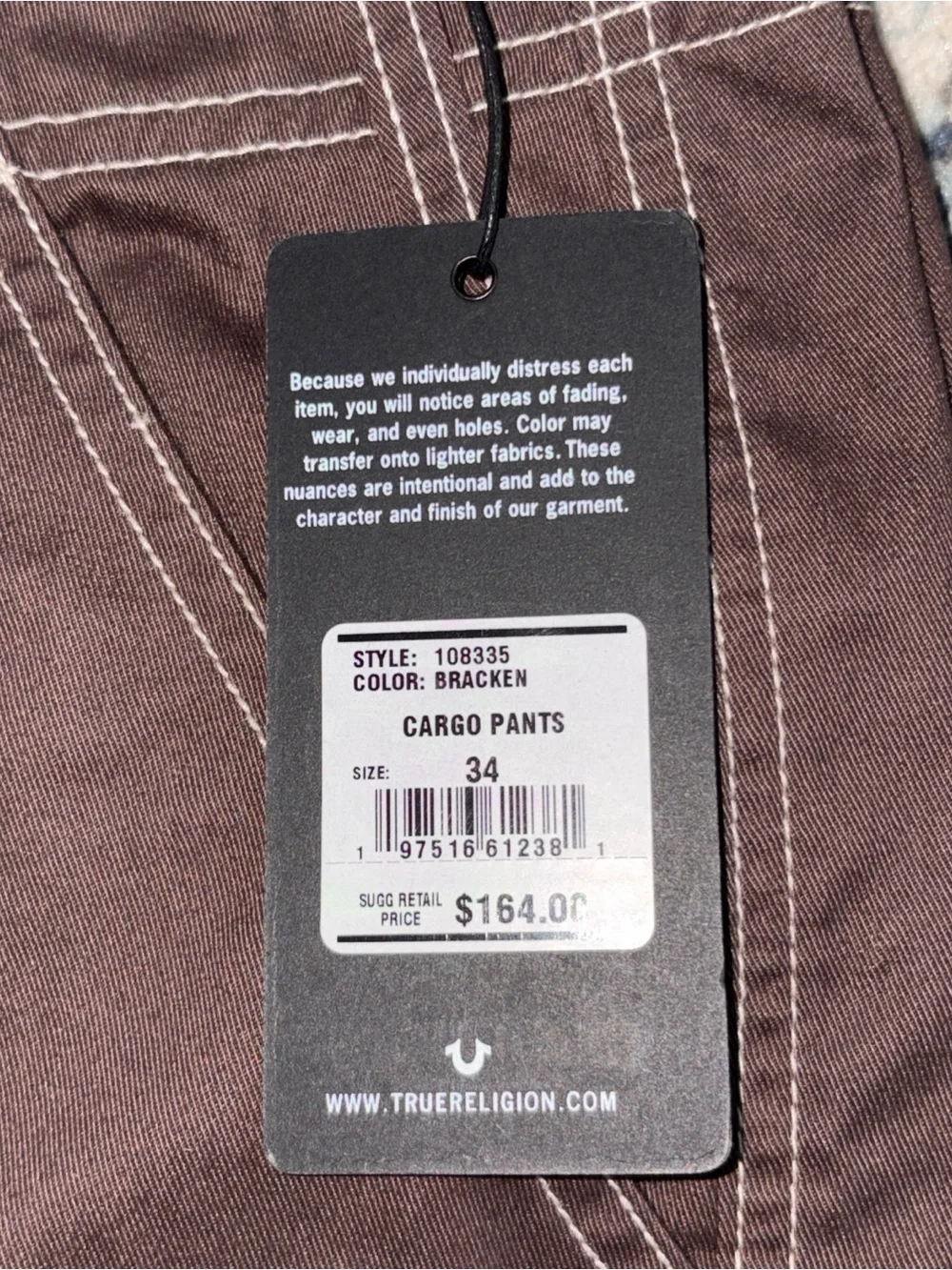 True Religion Men’s Brown Cargo Pants Size 34